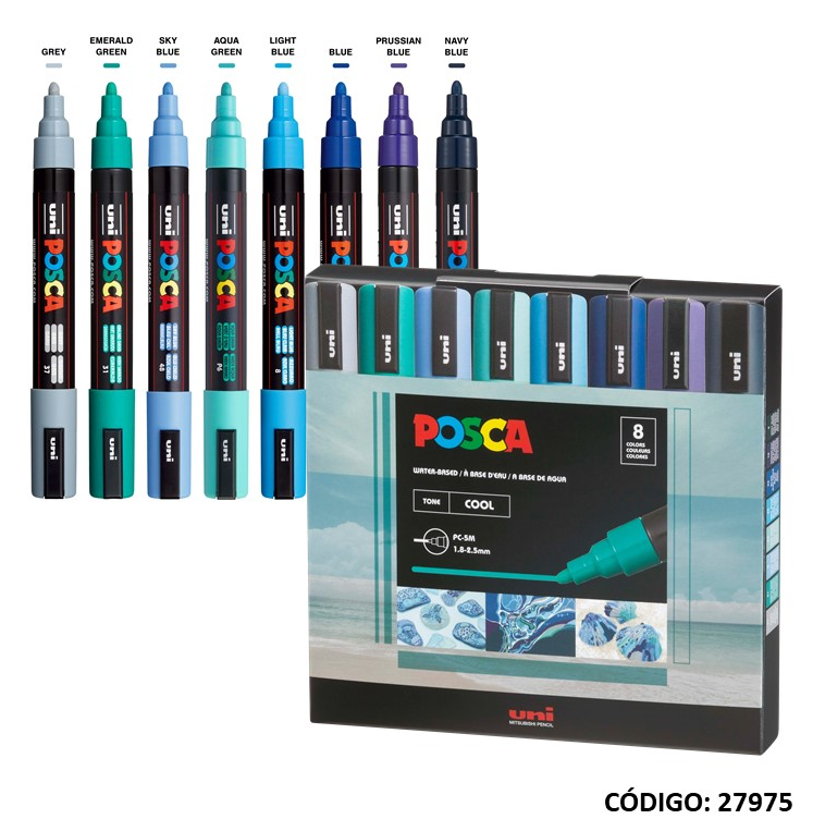 MARCADOR UNI POSCA 5M X8 COLORES FRIOS (L27975)