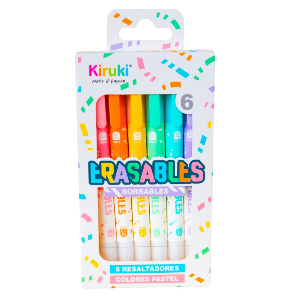 RESALTADOR KIRUKI BORRABLE X6 COLORES PASTEL (L31925)