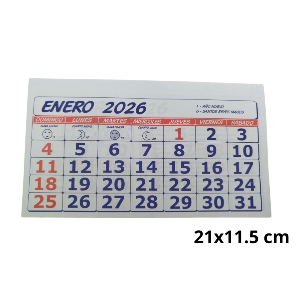 CALENDARIO  MENSUAL 21X11.5 cm. (L23397)
