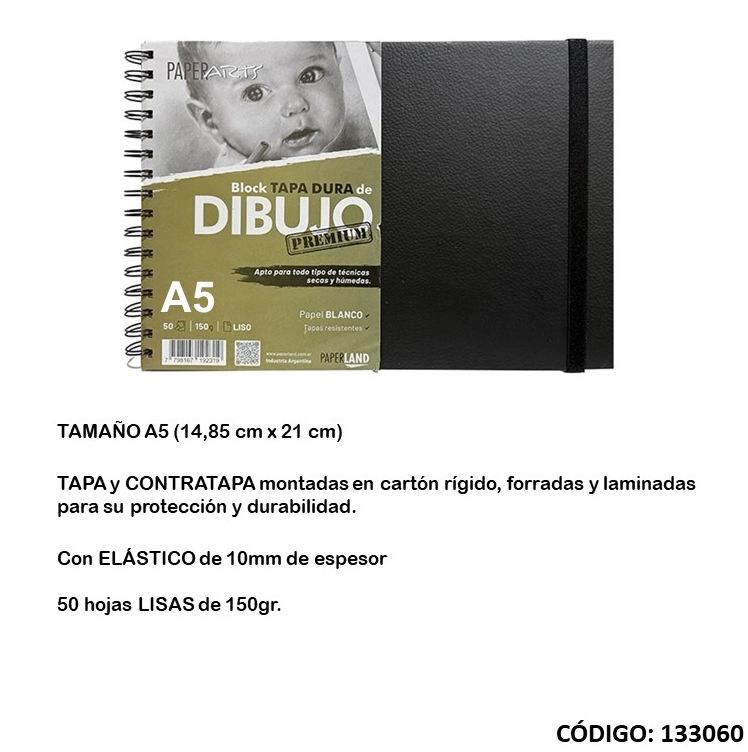 BLOCK DIBUJO PAPERLAND CON ESPIRAL A5 PREMIUM 150gr. (L133060)