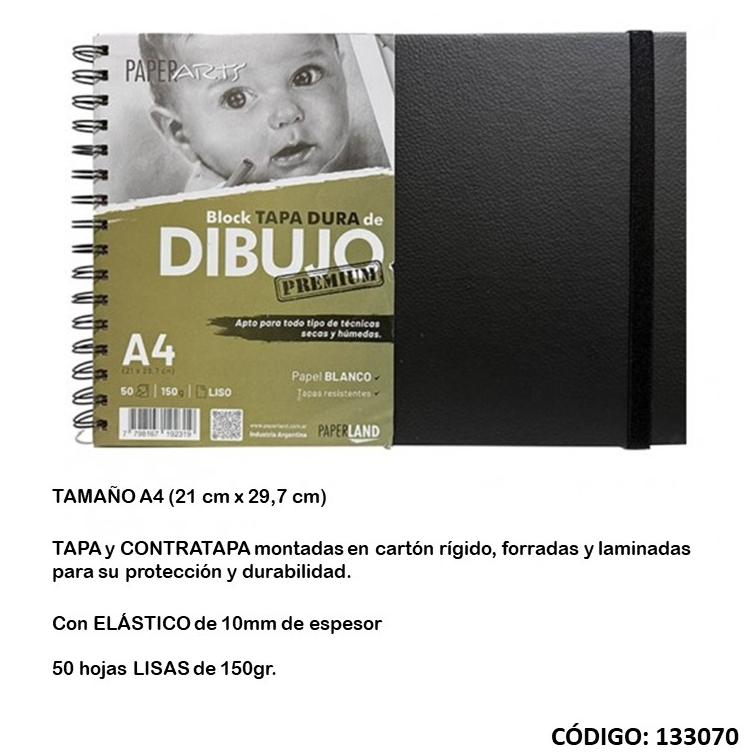 BLOCK DIBUJO PAPERLAND CON ESPIRAL A4 PREMIUM 150gr. (L133070)