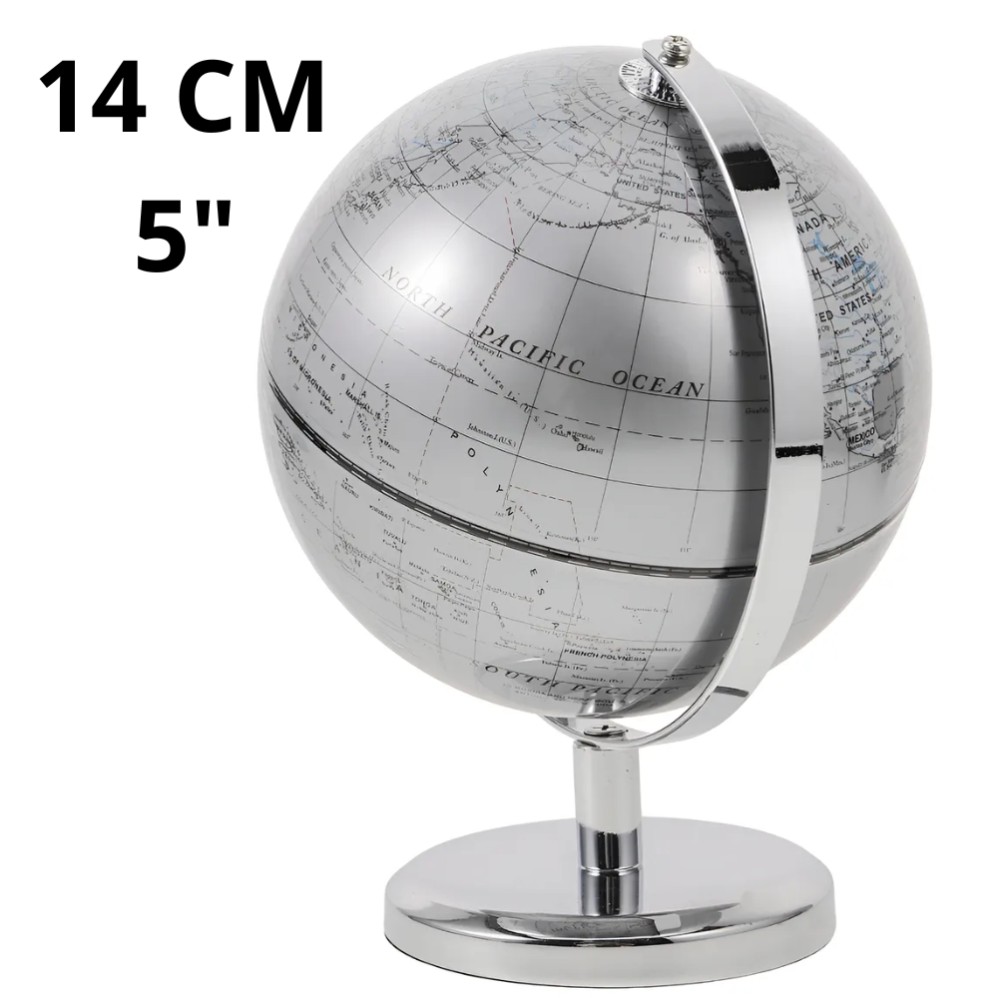 GLOBO TERRAQUEO 14cm. 141M GRIS BASE CROMADA (L32790)