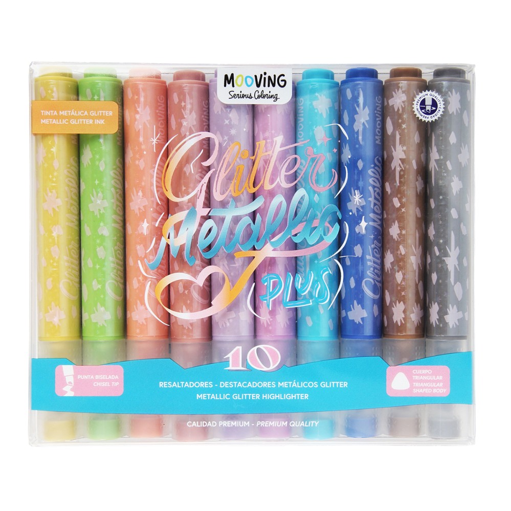 RESALTADOR MOOVING METAL GLITTER X10 COLORES (L34061)