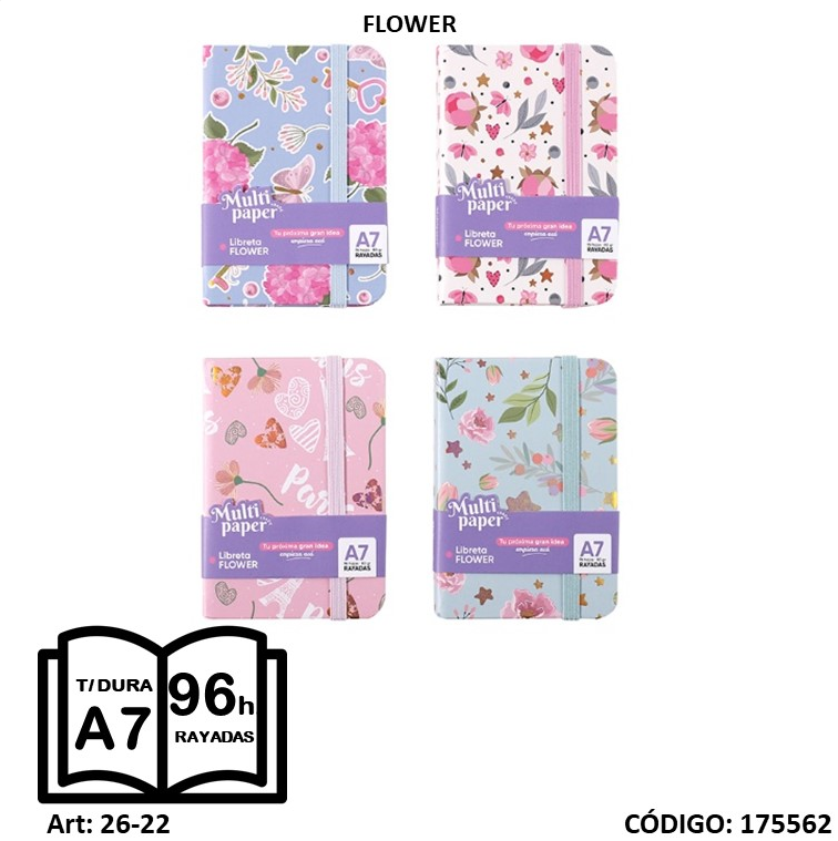 LIBRETA A7 MULTI PAPER TAPA DURA CON ELASTICO X96hjs. (L175562)