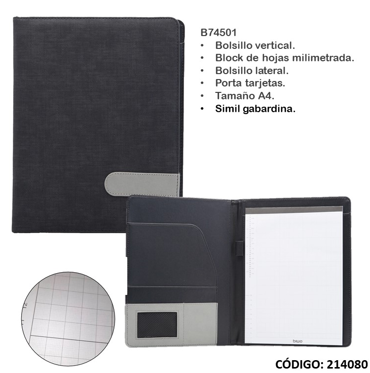 CARPETA A4 BIWO GABARDINA CON BLOCK (L214080)