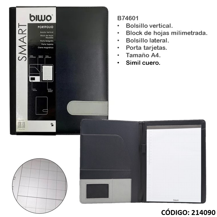 CARPETA A4 BIWO SIMIL CUERO CON BLOCK (L214090)