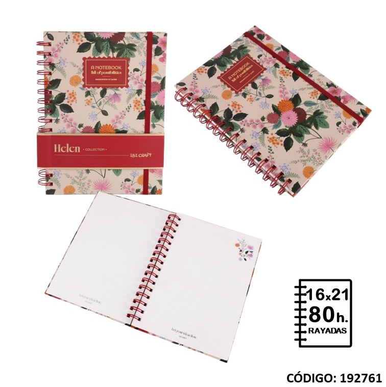 CUADERNO 16X21 IBI CRAFT TAPA DURA HELEN RAYADO X80hjs. (L192761)