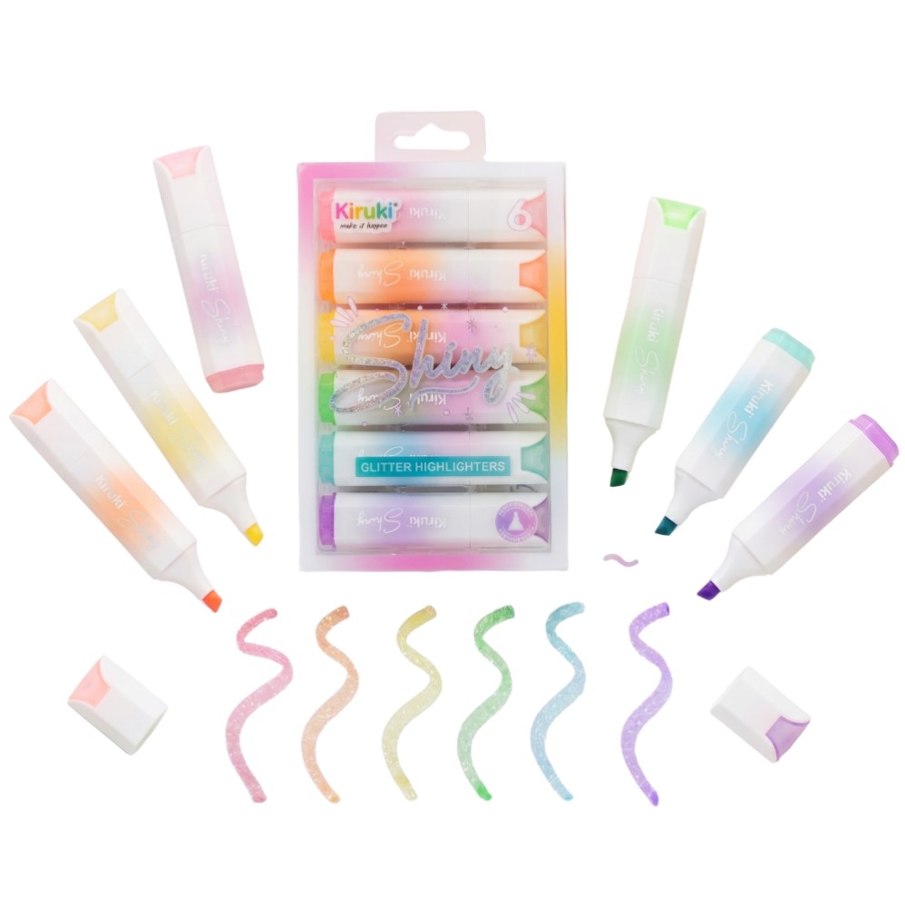 RESALTADOR KIRUKI MINI GLITTER PASTEL X6 COLORES (L35615)