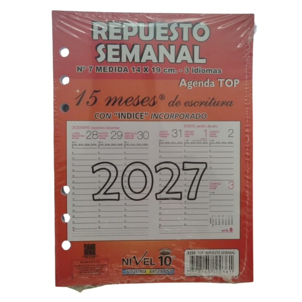 REPUESTO AGENDA 2027 N7 NIVEL 10 SEMANAL (L3791)