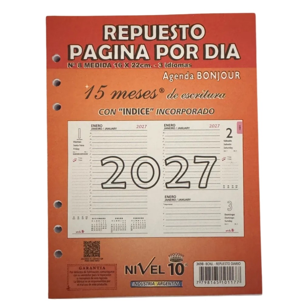 REPUESTO AGENDA 2027 N8 NIVEL 10 DIA POR DIA (L14005)