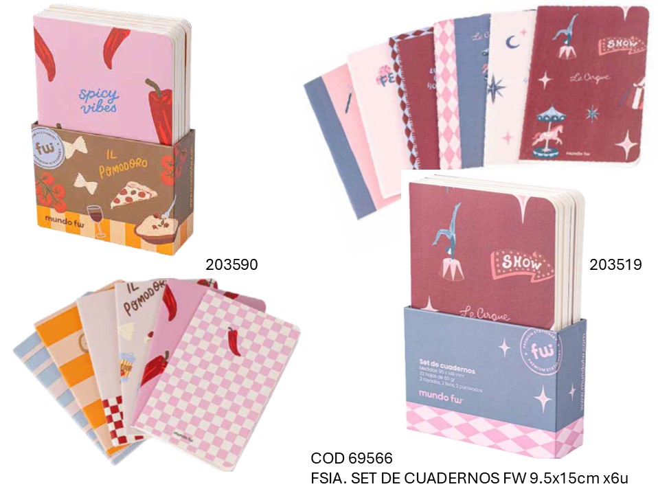 SET DE CUADERNOS FW 9.5X15cm. X6 UNIDADES (L69566)