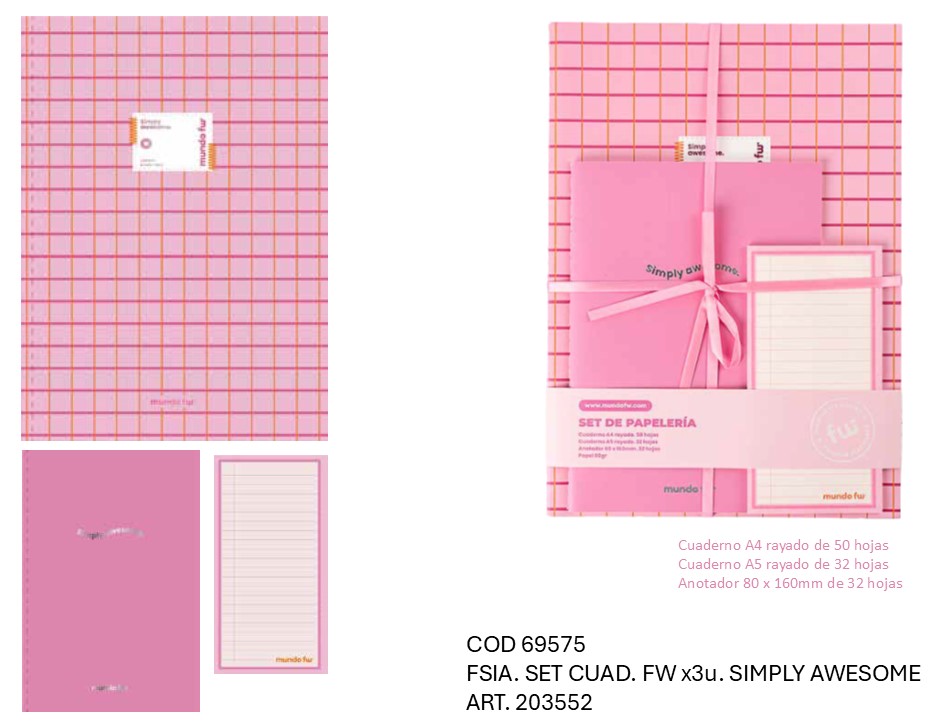 SET CUADERNOS FW 3 UNIDADES SIMPLY AWESOME (L69575)