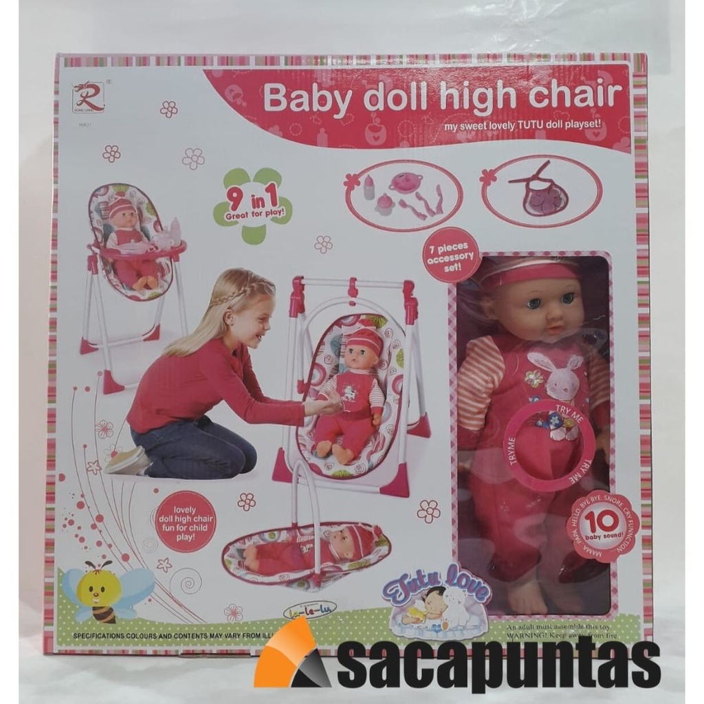 MUÑECA Y SILLA 3 EN 1 BABY DOLL HIGH CHAIR LALELU (J19703)