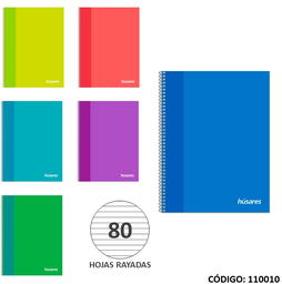 [L110010] CUADERNO A4 HUSARES COLOR RAYADO  X80hj. (L110010)