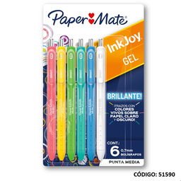 [L51590] BOLIGRAFO RETRACTIL PAPER MATE INKJOY GEL 0.7mm. x6 COLORES (L51590)