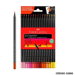 [L528600] LAPIZ COLOR FABER CASTELL SUPERSOFT CALIDOS  X15 COLORES LARGOS (L528600)