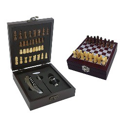 [R24618] SET DE ACCESORIOS PARA VINO  CON AJEDREZ CAJA MADERA (R24618)
