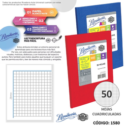 [L15800] CUADERNO ABC RIVADAVIA TAPA DURA AULA UNIVERSAL CUADRICULADO x 50hjs. (L15800)