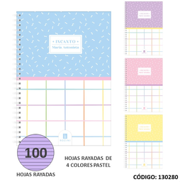 [L130280] CUADERNO A4 TAPA DURA ROZINI INCANTO RAYADO X100hjs. (L130280)