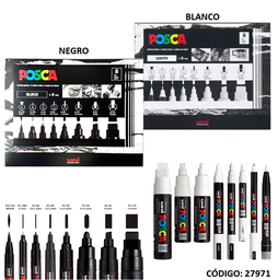 [L279710] MARCADOR UNI POSCA PUNTAS MIXTAS X8 BLANCO Y NEGRO (L279710)