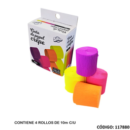 [L117880] CINTA PAPEL CREPE FLUO 10m. X4 UNIDADES (L117880)
