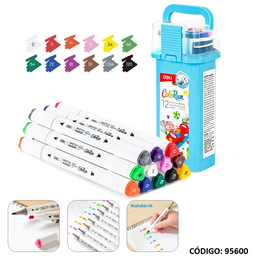 [L95600] MARCADOR DELI 2 PUNTAS COLORUN AL AGUA X12 COLORES (L95600)