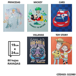 [L322980] CUADERNO 19X24 EZCO TAPA DURA RAYADO X80hjs. DISNEY (L322980)