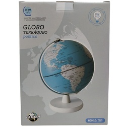 [L33119] GLOBO TERRAQUEO 20cm. ZEUS CON LUZ BASE MADERA BLANCA (L33119)