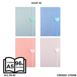 [L175566] LIBRETA A5 MULTI PAPER TAPA DURA HEART 3D X96hjs. (L175566)