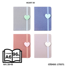 [L175571] LIBRETA MULTI PAPER A6TAPA DURA HEART 3D X96hjs. (L175571)
